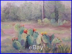 10.5x12 original 1930s oil painting on board by Dawson Watson of Texas Cactus