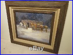 11x14 original oil painting on canvas by Ronnie Hughes Horses Adobi New Mexico