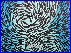 120cm Art Fish on Canvas COA painting By Jane Crawford original modern Australia