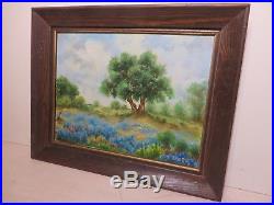 12x16 original 1970 oil painting on canvas by F. Baker of Texas Bluebonnets