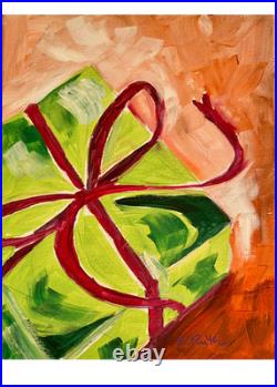 14X11 Acrylic Modern Abstract Christmas Gift with Ribbon Painting on Canvas 14X11 Acrylic Modern Abstract Christmas Gift with Ribbon Painting on Canvas
