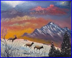 16 x 20 Oil painting on canvas of Elk moving at sunrise