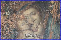 17th Century oil on canvas handpainted Madonna with child VERY RARE ORIGINAL