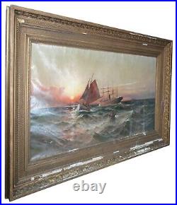 1890 Monumental BJ Harnett Seascape Canvas Oil Painting Nautical Maritime Boat