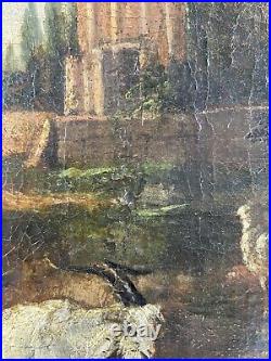 18th Century Italian Old Master Ruins Landscape Painting with Animals Oil / Canvas