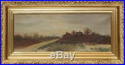 19 cent Original Antique Oil Painting On Canvas, Landscape, Framed, Unsigned
