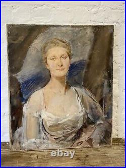 1930s Society Female Portrait Oil On Canvas Painting Art Antique