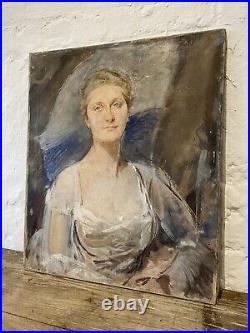 1930s Society Female Portrait Oil On Canvas Painting Art Antique