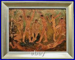 1950's POST IMPRESSIONIST OIL CANVAS NUDE FIGURES DANCING MID CENTURY PAINTING