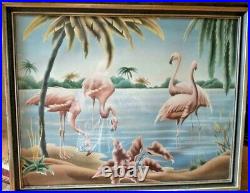 1950's Vintage Mid Century Modern Framed Turner Flamingo's Canvas Picture