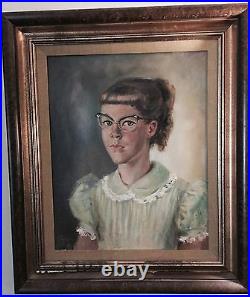 1955 Orig MARGARET KEANE / ULBRICH Oil Canvas Painting Girl Big Cat Eye Glasses