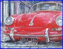 1964 Porsche 356 c, original painting on canvas, 24x 30, automotive art