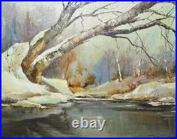 1970s Winter Landscape Oil Painting Granville Brook Eleanor Geiger Massachusetts