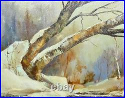 1970s Winter Landscape Oil Painting Granville Brook Eleanor Geiger Massachusetts