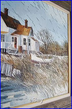 1972 Sea Side #2 Oil on Canvas Original Painting Albert Swayhoover Frame 45 x 33