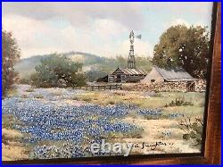 1973 W. A. Slaughter Original Oil Painting Texas Hill Country- Bluebonnets