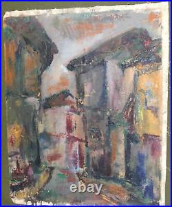 1974 expressionist oil painting town houses landscape