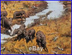 1982, John SEEREY-LESTER, Elephants Watering, ORIGINAL oil on canvas, 61x76cm