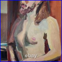 1990 Katrina Halter Nude Original Oil Canvas Painting Naked Man & Gun Portrait