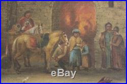 19c Original Antique Oil Painting On Canvas C. Willson, 1884 At The Mill. Dated