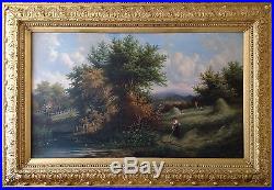 19th/20th C. Original Signed Antique Oil Painting On Canvas, Haymaking Landscape