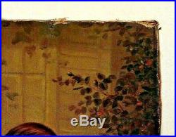 19th C. MYSTERY ARTIST ANTIQUE PORTRAIT WOMAN in NATURE ORIGINAL Oil on Canvas