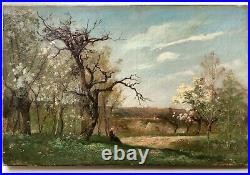 19th Century French School of CROZANT Antique oil painting Landscape in Gueret