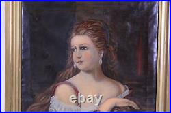 19th Century Oil On Canvas Portrait Painting Of A Lady Unsigned