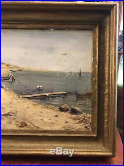 19th Century Oil on Linen by Osc. Michaels Original Frame English Coast Signed