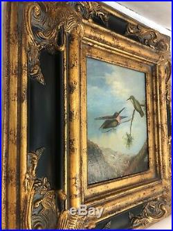 19thC Antique Original Oil Painting On Canvas Hum Birds, Signed VARGAS ALBERTO