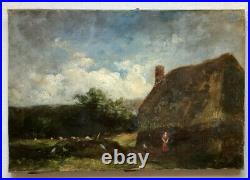 19thC Antique oil French painting BARBIZON Landscape Cottage TENER (1846-1925)