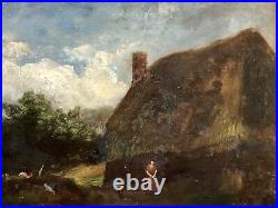 19thC Antique oil French painting BARBIZON Landscape Cottage TENER (1846-1925)