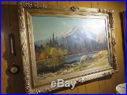 24x36 original 1950s oil painting on canvas by Robert Wood Mountain Lake