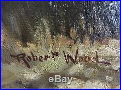 24x36 original 1950s oil painting on canvas by Robert Wood Mountain Lake