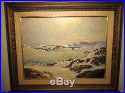 30x40 original 1953 oil painting on canvas by Robert Wood Crashing Waves