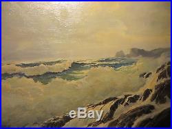 30x40 original 1953 oil painting on canvas by Robert Wood Crashing Waves