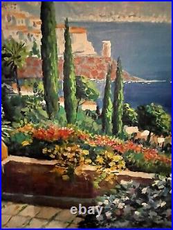 36x24 Mediterranean Coastal Sidewalk with Flower Garden Oil Painting Naturalism