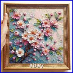 3D ORIGINAL Oil PAINTING on Canvas Sakura Textured Artwork 12x12 in Custom Order