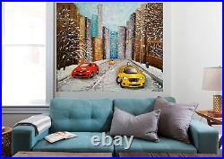 3D, VERY BEAUTIFUL! ORIGINAL Textured Painting New York winter 16x20 in Canvas