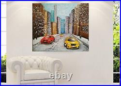 3D, VERY BEAUTIFUL! ORIGINAL Textured Painting New York winter 16x20 in Canvas