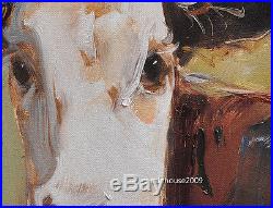 40x50cm large original oil painting framed on canvas cow Farm animals portrait