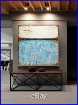 48 x 48 BLUE ORIGINAL LARGE MODERN ABSTRACT ART CANVAS PAINTING L. Beiboer