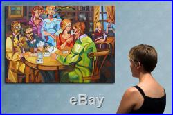 55 THE POKER GAME original cubist painting oil on canvas by ANNA
