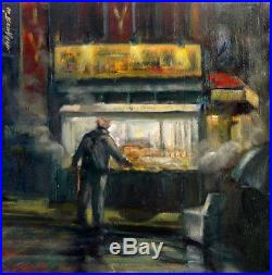 5th Ave. Street Vendor New York 12x12 in. Original Oil on canvas Hall Groat Sr