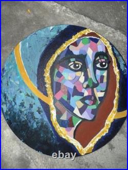 8 Inch Round Stretched Canvas Painting Acrylic Signed Custom Virgin Mary