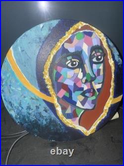 8 Inch Round Stretched Canvas Painting Acrylic Signed Custom Virgin Mary