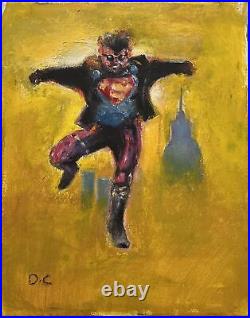 8x10 Superboy Original Painting On Canvas Signed, Dc Comics, Art Work