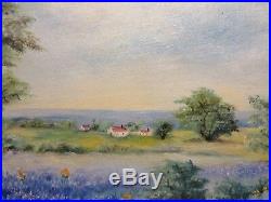 9x12 original oil painting on board by L. Bretz of Texas Cactus Bluebonnets