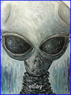 A 1947 Roswell Alien grey new original 16x20 canvas oil painting signed Crowell