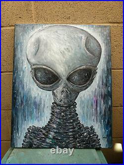 A 1947 Roswell Alien grey new original 16x20 canvas oil painting signed Crowell